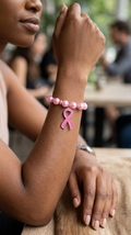 Beaded Dark Pink Bracelet w/Breast Cancer Awareness Ribbon