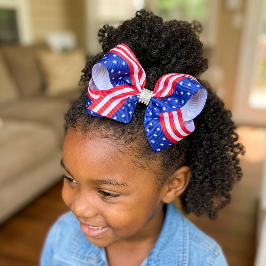 Patriotic American Flag Hair Bow for Girls