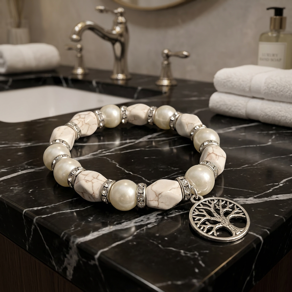 Creamy Ivory Pearl Tree of Life Bracelet