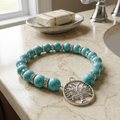 Turquoise Beaded Silver Tone Space-Tree of Life Bracelet